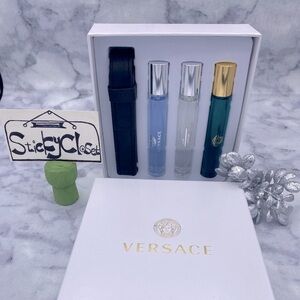 Versace Men Variety Gift Set,Black Travel Case,Travel Spray 3x10ml-4pc-BOXED-NEW